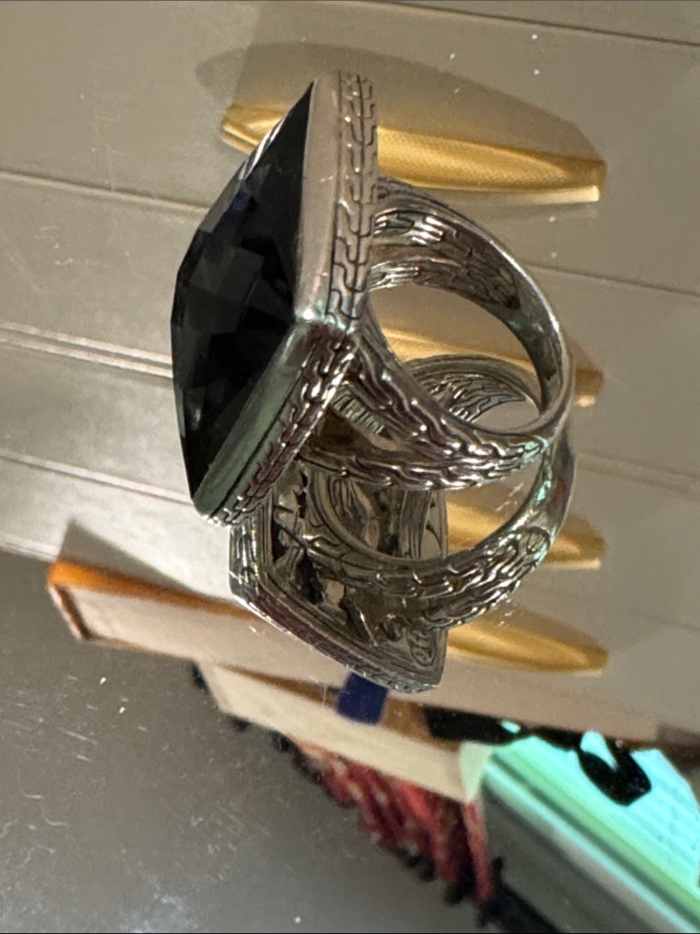 John Hardy Vintage-Inspired Black Stone Silver Ring - Women Jewelry size 6